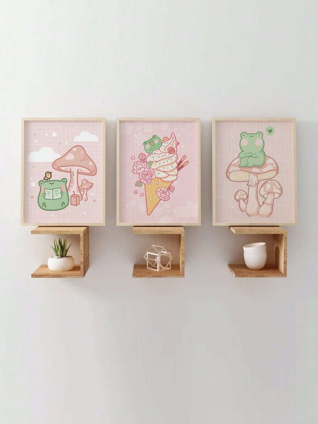 This Kawaii Frog Ice Cream Wall Art Set is perfect for adding an adorable touch of fun to your room's decor. Each canvas print features a cute frog enjoying a sweet treat, adding a whimsical and playful element to any space. Hang them as a set or spread them out for a charming accent.