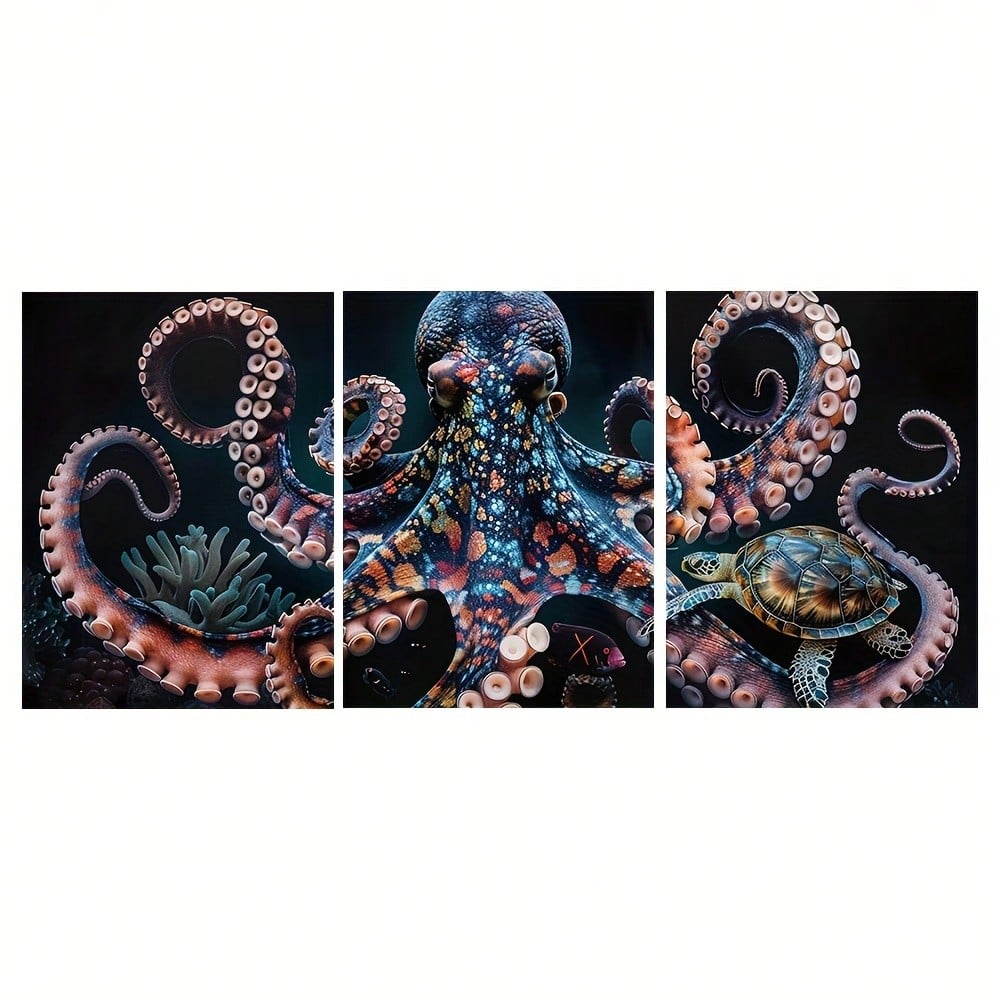 This exclusive Colorful Octopus Canvas Wall Art Set features a vibrant 3-piece frameless design that will add a pop of color to any room in your home. Made from high-quality canvas, it makes for a perfect gift for any art lover or ocean enthusiast.