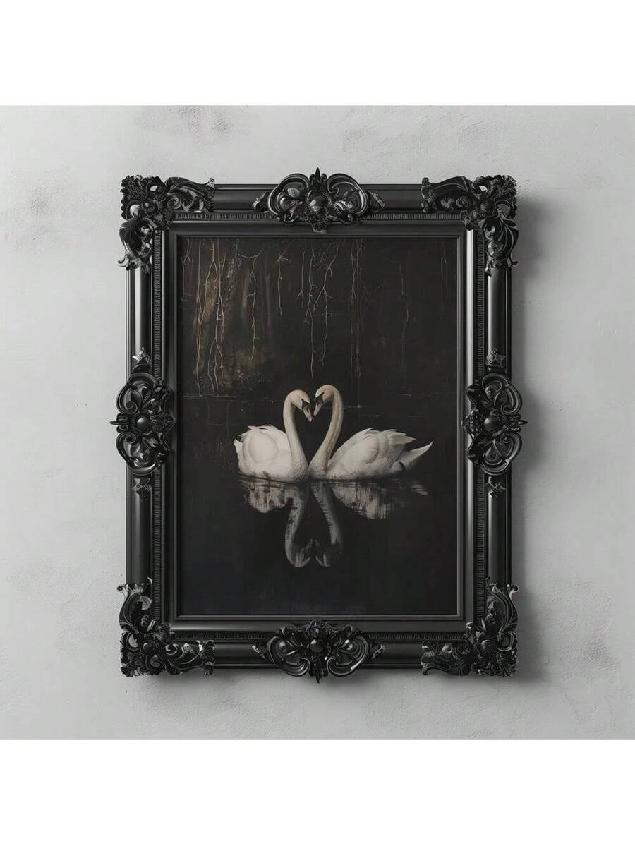 This Gothic Swan Couples Heart Art Print is the perfect addition to any dark academia-themed home decor. Featuring a beautiful and romantic design, this retro canvas poster adds a touch of sophistication to any room. Made with high-quality materials, this art print is a must-have for any art lover or dark academia enthusiast.