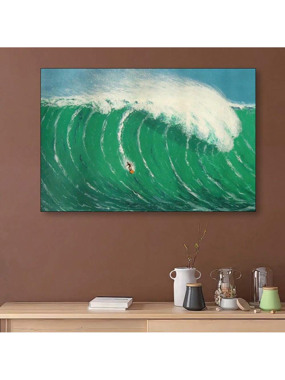 Experience the calming beauty of ocean waves and surfers with Serene Surf: Unframed Canvas Art. Perfect for modern home decor, this canvas art captures the serene essence of the ocean and its captivating waves. Add a touch of tranquility and sophistication to any room with this elegant piece.