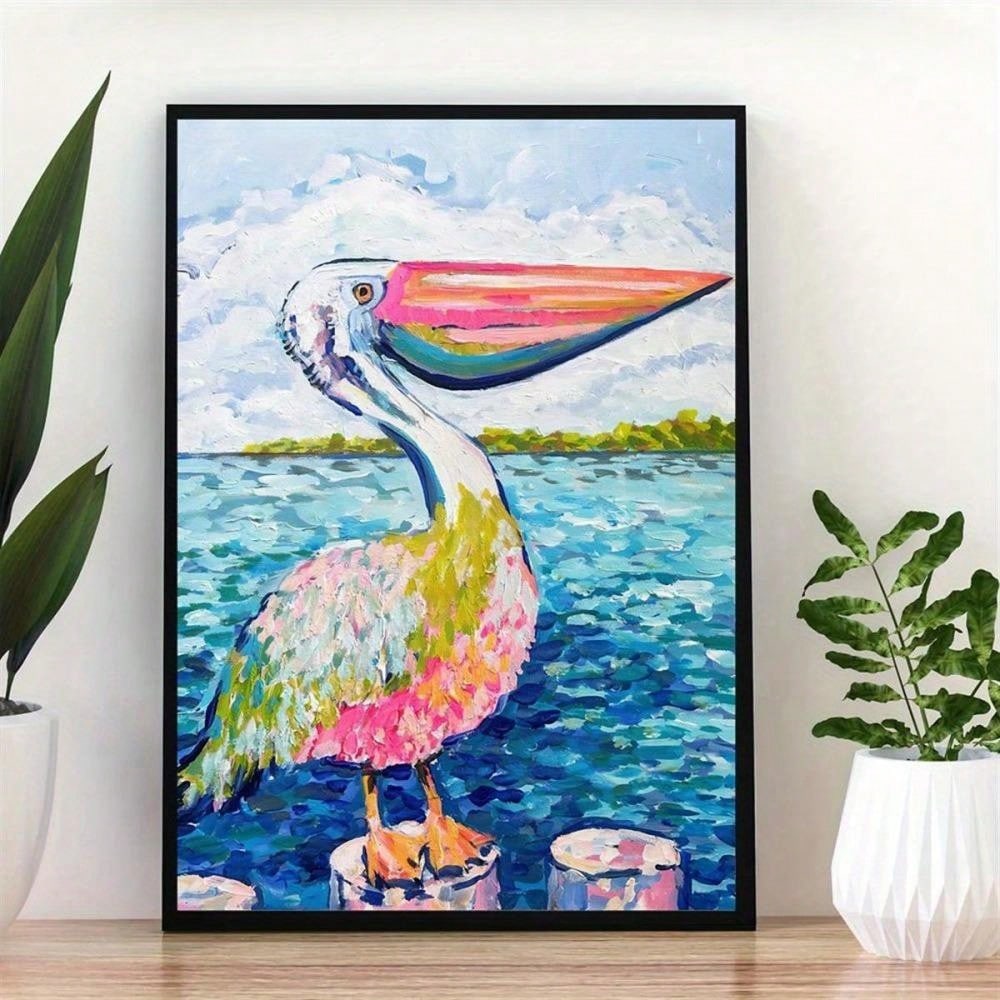 Introducing the Elegant Pelican Canvas Art Print - a stunning and modern portrayal of this majestic animal. This high-quality ink painting is perfect for all seasons, and comes unframed for customizable display. Elevate your home decor with this elegant piece.