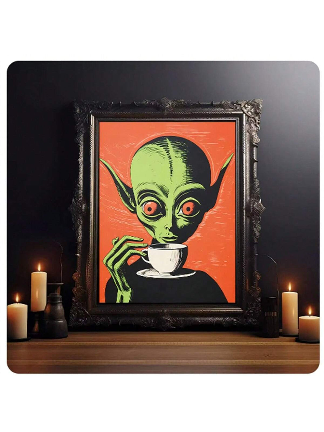 Cosmic Caffeine: Retro Alien Coffee Canvas Print for Enchanting Home Décor, Sofa Backdrop, Bedside Decoration, Home Decor, No Frame