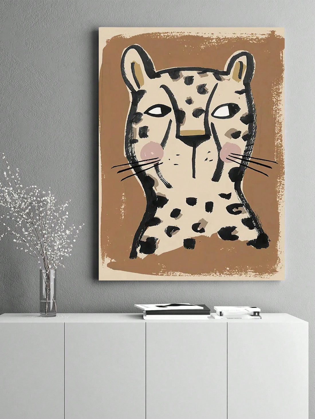 This playful canvas print features a whimsical retro animal art design, including a funny leopard, rabbit, and dinosaur. Add a touch of humor and charm to your home decor with this unique piece. Made with high-quality materials, it's the perfect addition to any playful space.