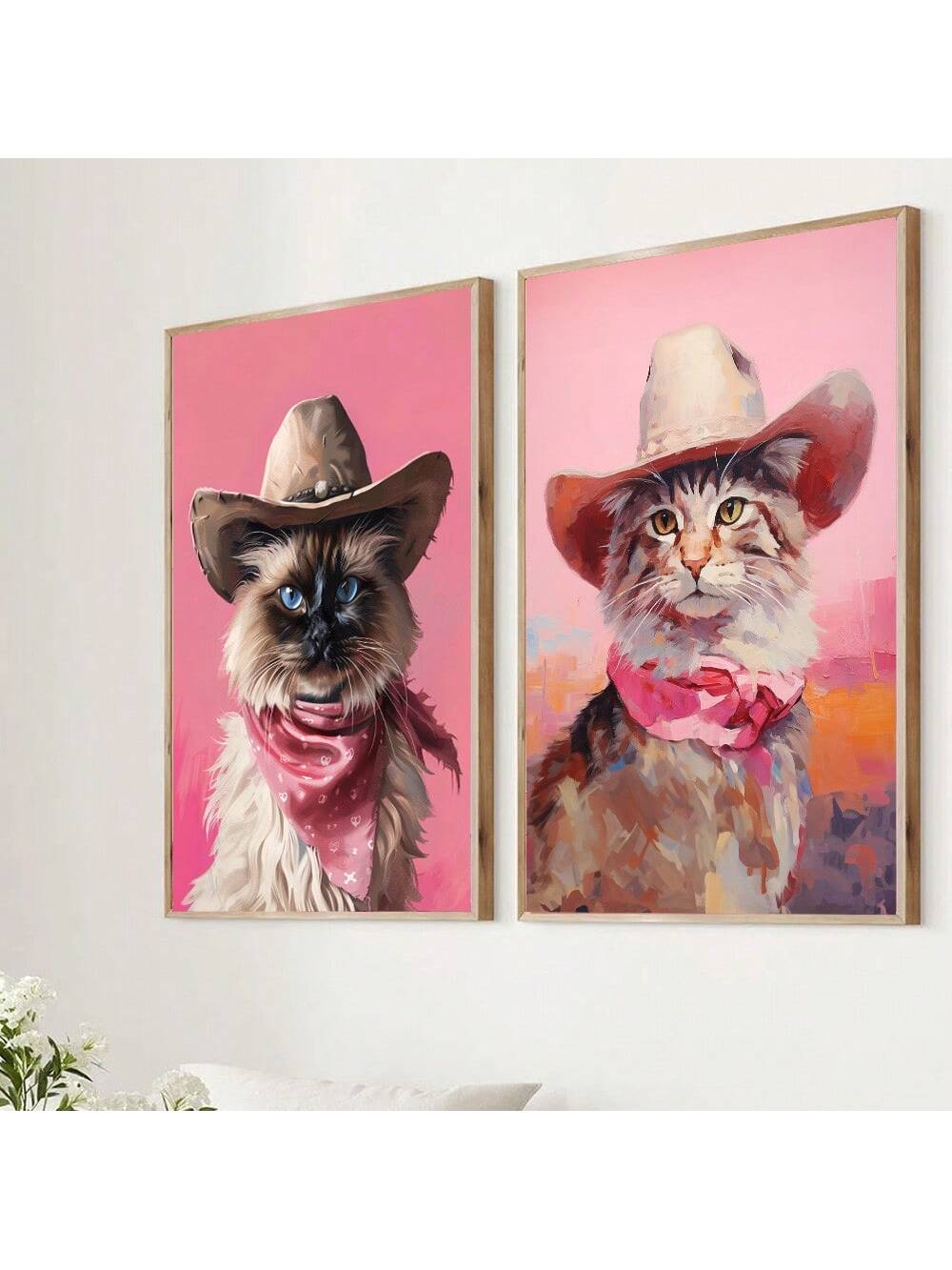 Enhance your home decor with this Set of 2 Unframed Cute Animal Cat Posters from Playful Paws. With a trendy Western cowgirl aesthetic, these posters will add a touch of chic style to any room. Made with high-quality materials, these posters feature adorable animal illustrations that are sure to bring a smile to your face. Perfect for cat lovers and anyone looking to add a playful touch to their home.