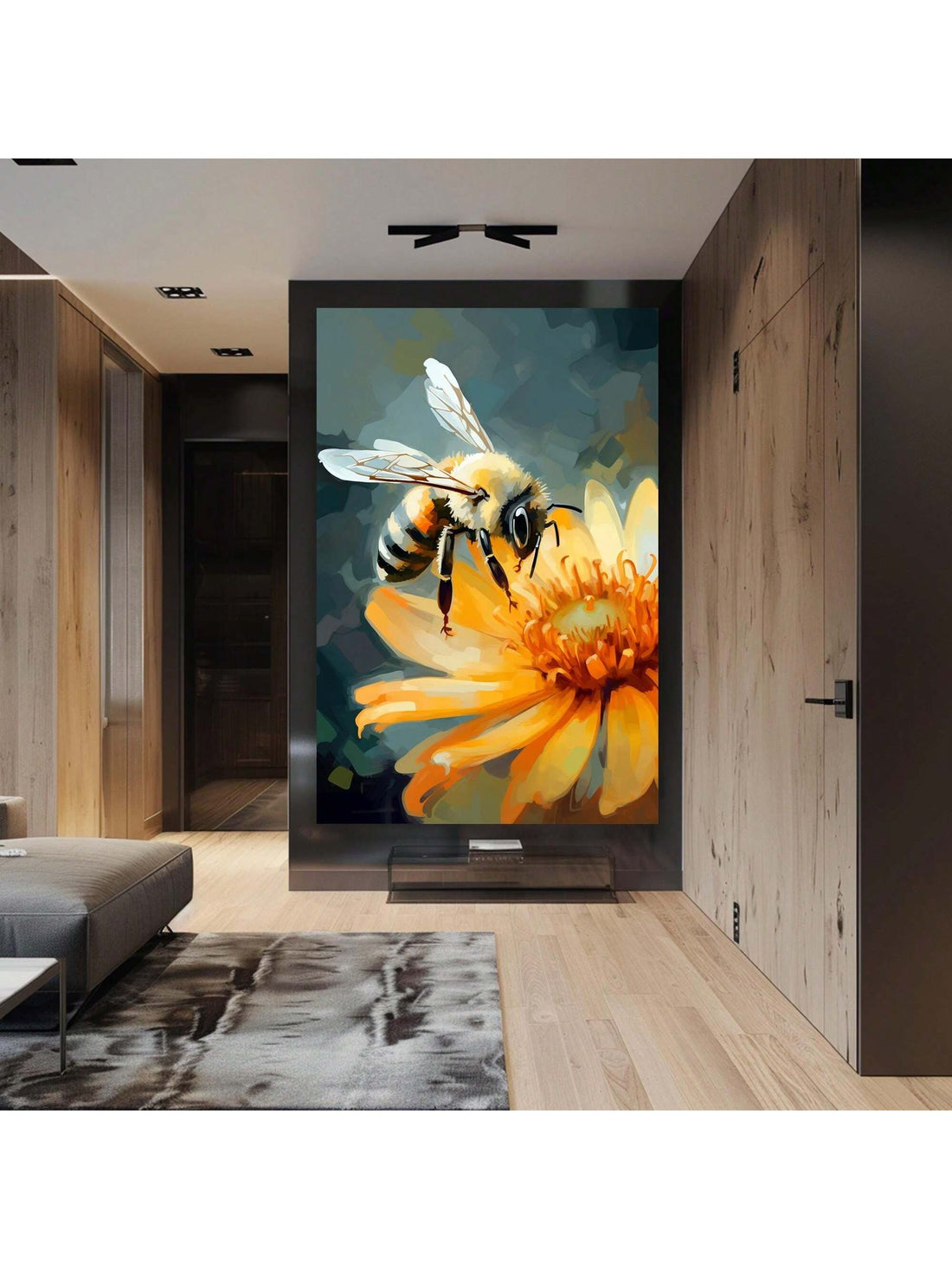 Elevate your home décor with our Minimalist Bee &amp; Flower Framed Canvas Art. Featuring a timeless design, this piece adds a touch of sophistication to any space. Perfect for gifting to new homeowners, this artwork is sure to be a stylish addition to their home. Impress your guests with this stunning and elegant piece.