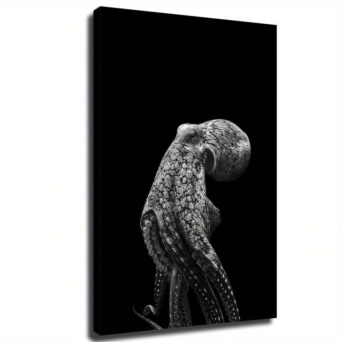 Elegant Octopus Wall Art: Black & White Canvas Print with Wooden Frame for Stylish Home Decor