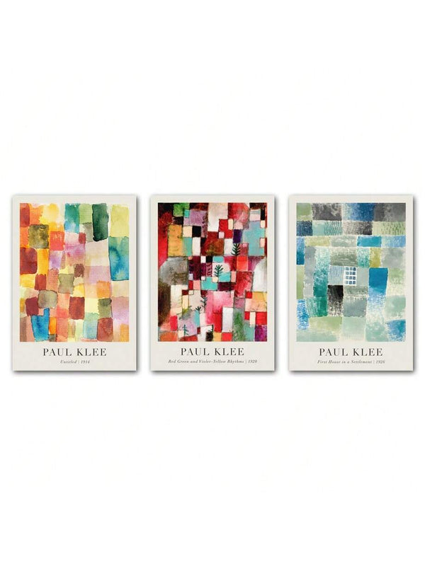 Paul Klee inspired colorful geometric abstract canvas art set