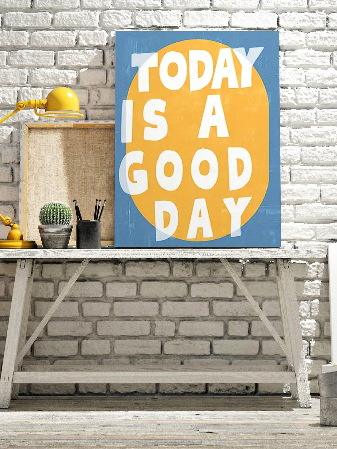 Add a vibrant touch to your living space with this Funky Yellow &amp; Blue "Today Is A Good Day" canvas wall art. Its bold colors and uplifting message create an inspiring atmosphere, perfect for brightening bedrooms or living rooms. Crafted on high-quality canvas, this piece offers durability and vivid detail, making it a lasting focal point that motivates positivity every day.