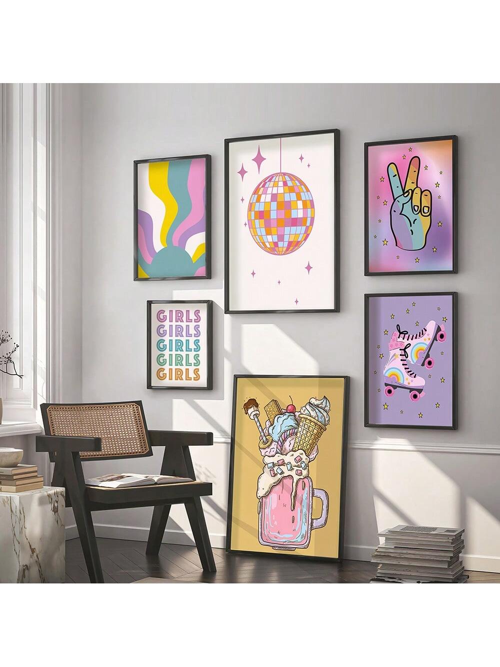 Transform your bedroom into a trendy oasis with our Vibrant Y2K Poster Set. Featuring bold and maximalist designs, this wall art will add a touch of indie-inspired style to any space. Elevate your room's aesthetic and showcase your unique personality with this vibrant set.