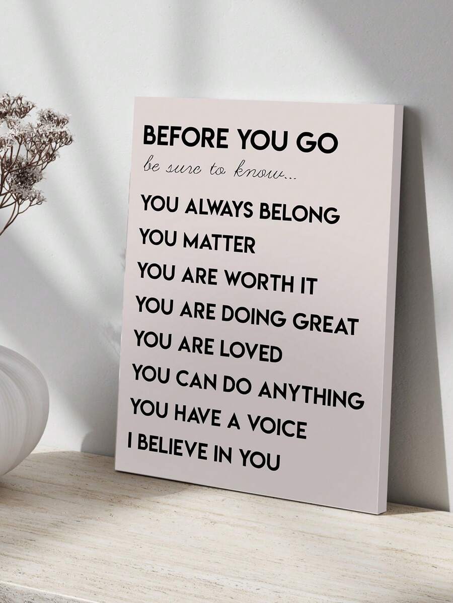 Minimal blush canvas with positive affirmations on a neutral tabletop
