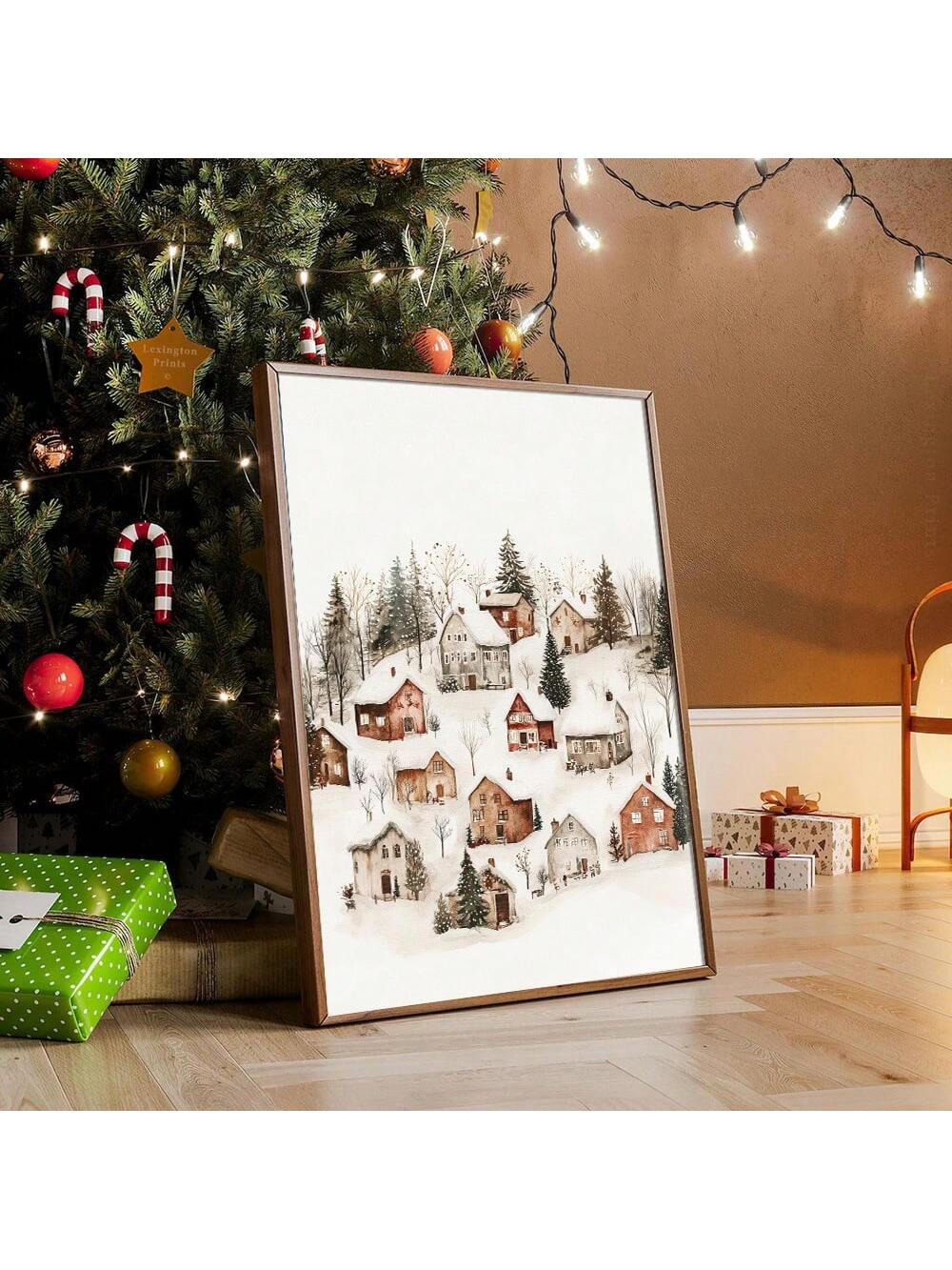 Transform your space into a winter wonderland with this charming rustic village canvas art. Featuring a nostalgic holiday scene rendered in warm, muted tones, this piece captures the essence of cozy seasonal gatherings. The vintage aesthetic brings timeless appeal to any room, while the festive imagery creates an inviting atmosphere perfect for the holiday season. Ideal for living rooms, bedrooms, or entryways, this canvas art adds character and warmth to your home décor without overwhelming modern or tradi