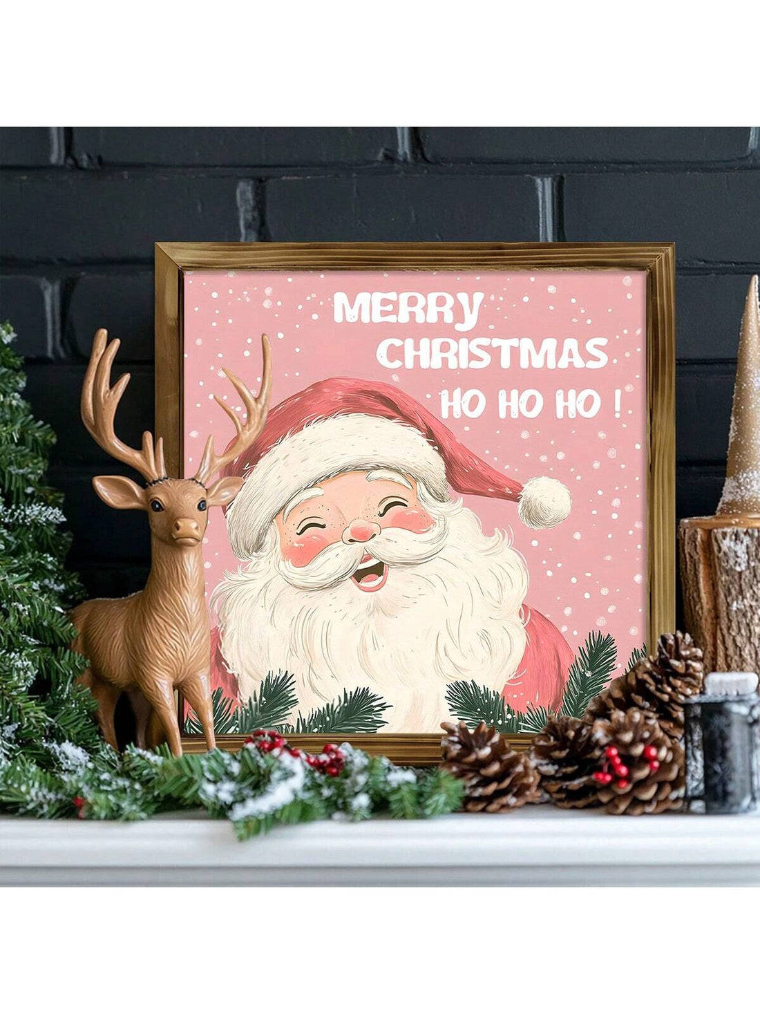 Bring holiday warmth to any bedroom with this charming rustic wooden Santa Claus sign. Crafted with authentic weathered wood finishes, the design features a cheerful Santa motif accented with soft pink tones that blend seamlessly with modern festive décor. The rustic aesthetic adds character and nostalgia while the gentle color palette keeps the piece sophisticated rather than overly themed. Perfect for creating a cozy, inviting atmosphere during the Christmas season, this wall art works beautifully above b