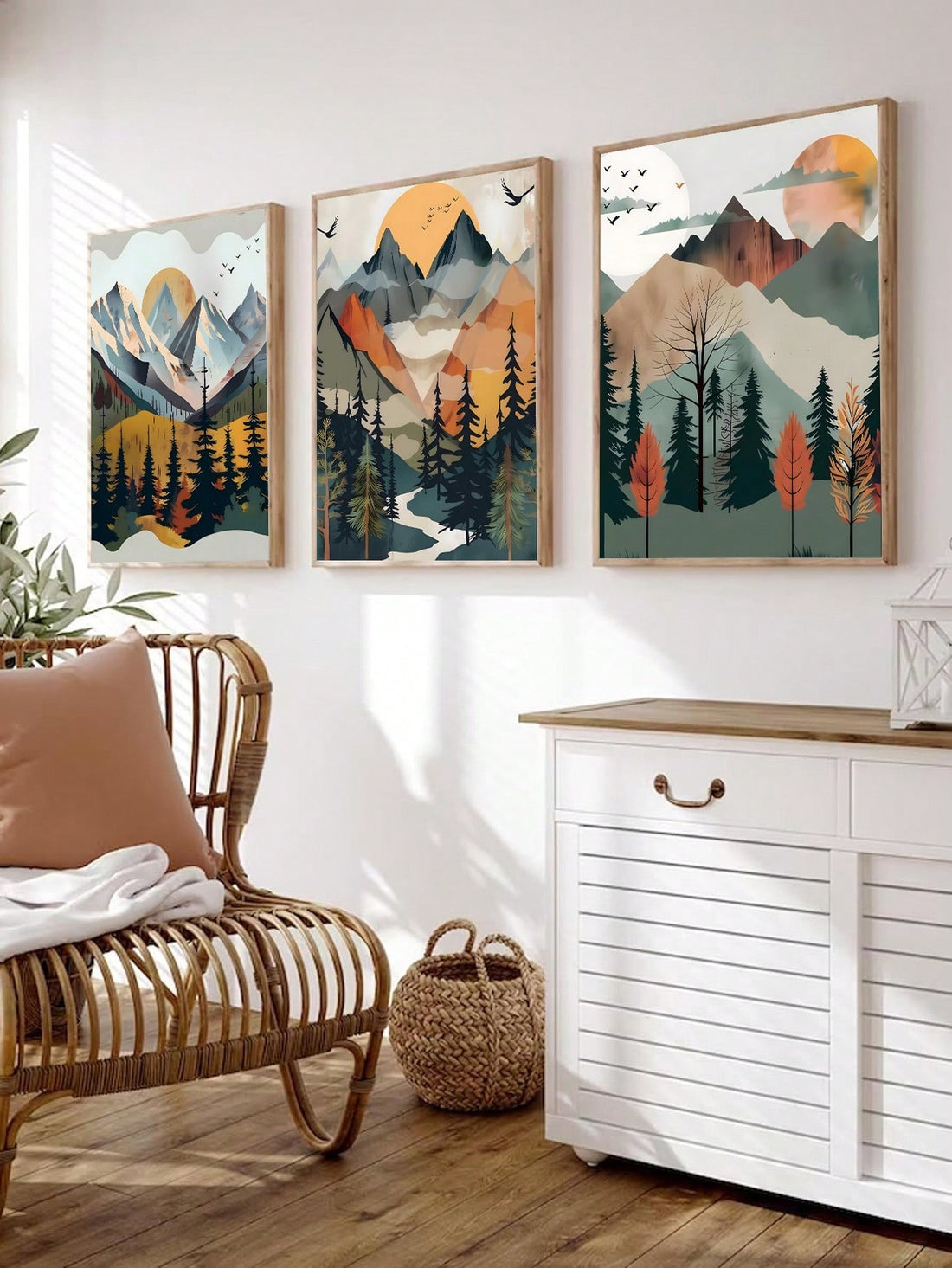 Serene Nature Framed Canvas Art: Modern Mountain & Forest Landscape Decor