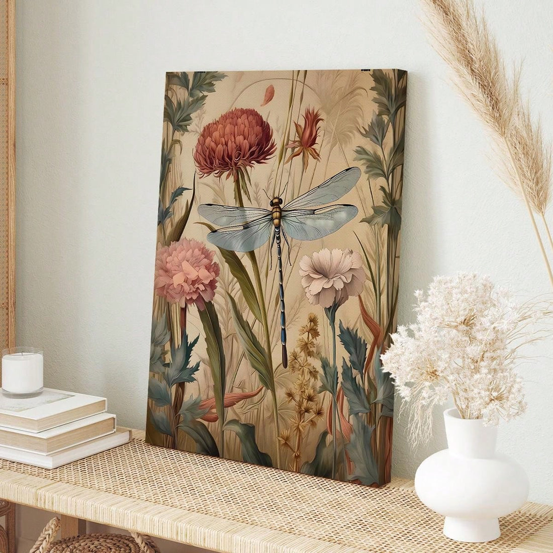 Introduce a touch of elegance to any room with the William Morris Aesthetic Dragonfly Canvas Art. Featuring a delicate floral design with intricate dragonflies, this canvas art is a timeless piece for any art enthusiast. Made with high-quality materials, it adds a touch of sophistication to your home decor.