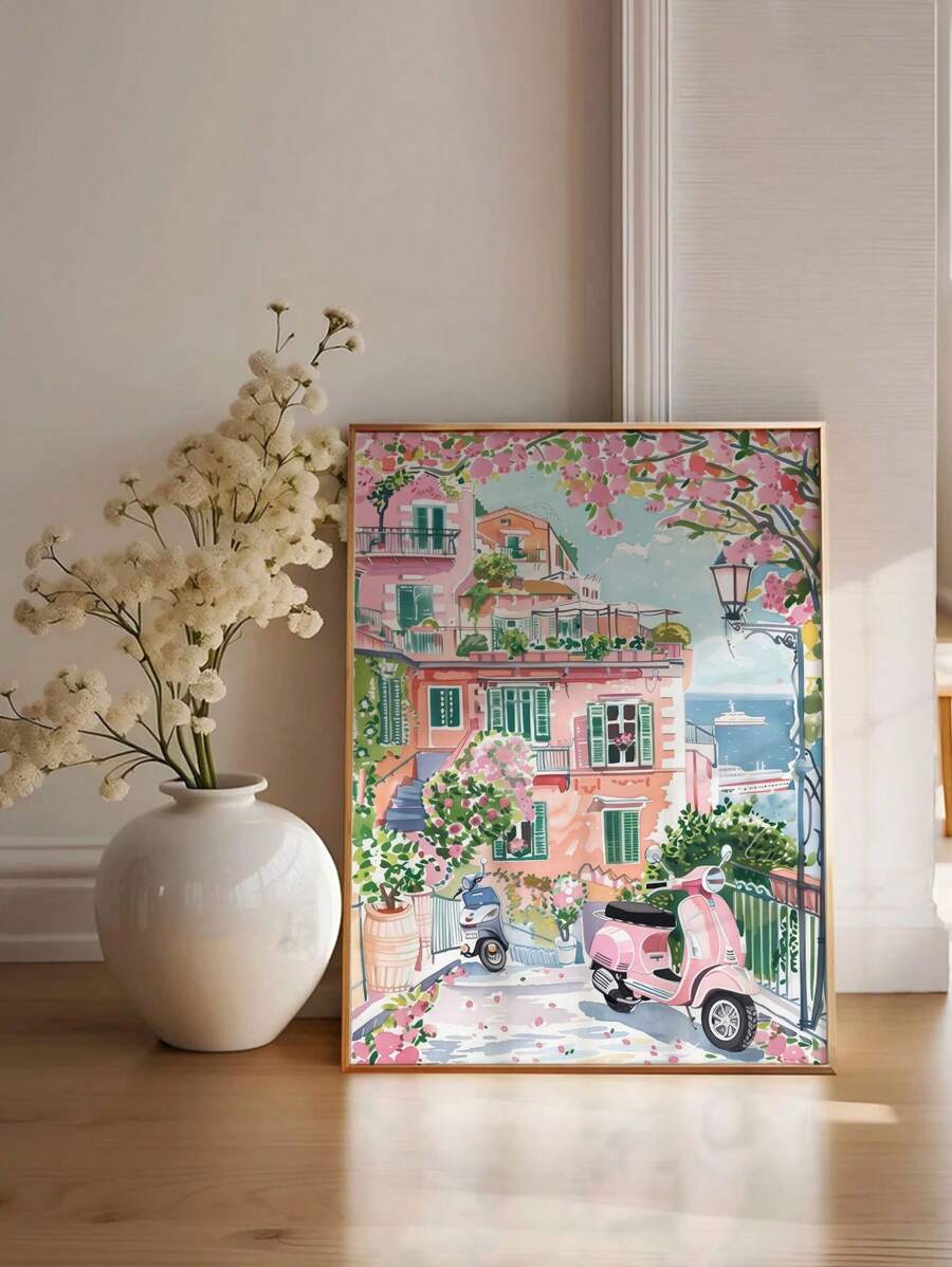 Pink Cloud Sky Oil Painting Vintage Sky Landscape Canvas Poste