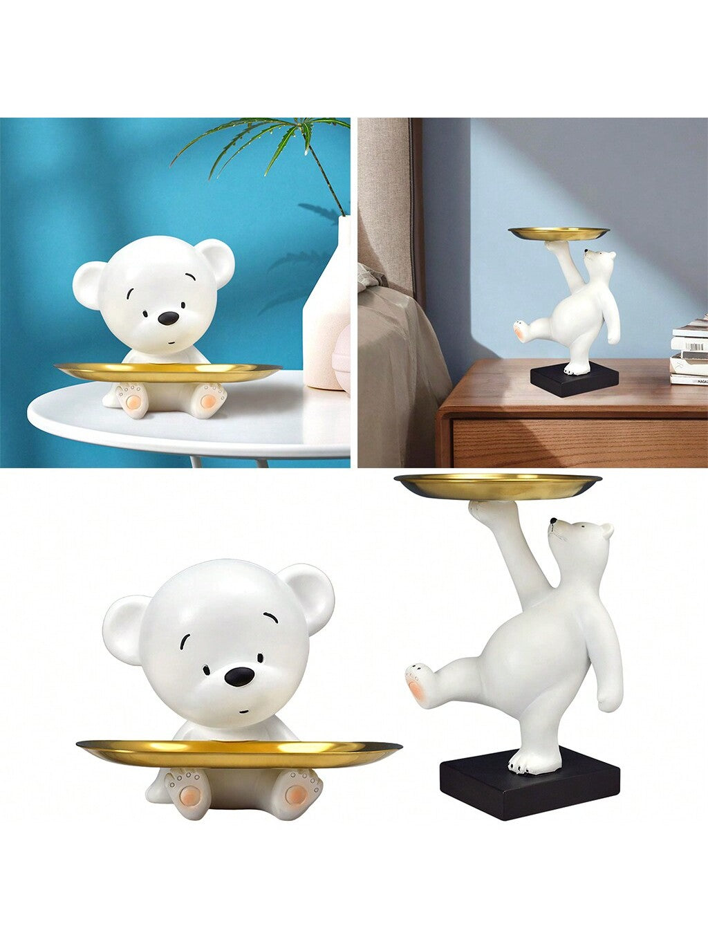 This Charming Nordic White Bear Figurine serves as a dual purpose 2-in-1 jewelry tray and key holder, adding elegance to any home decor. Made from high-quality material, this unique piece seamlessly combines function and style, making it a perfect addition to any space.