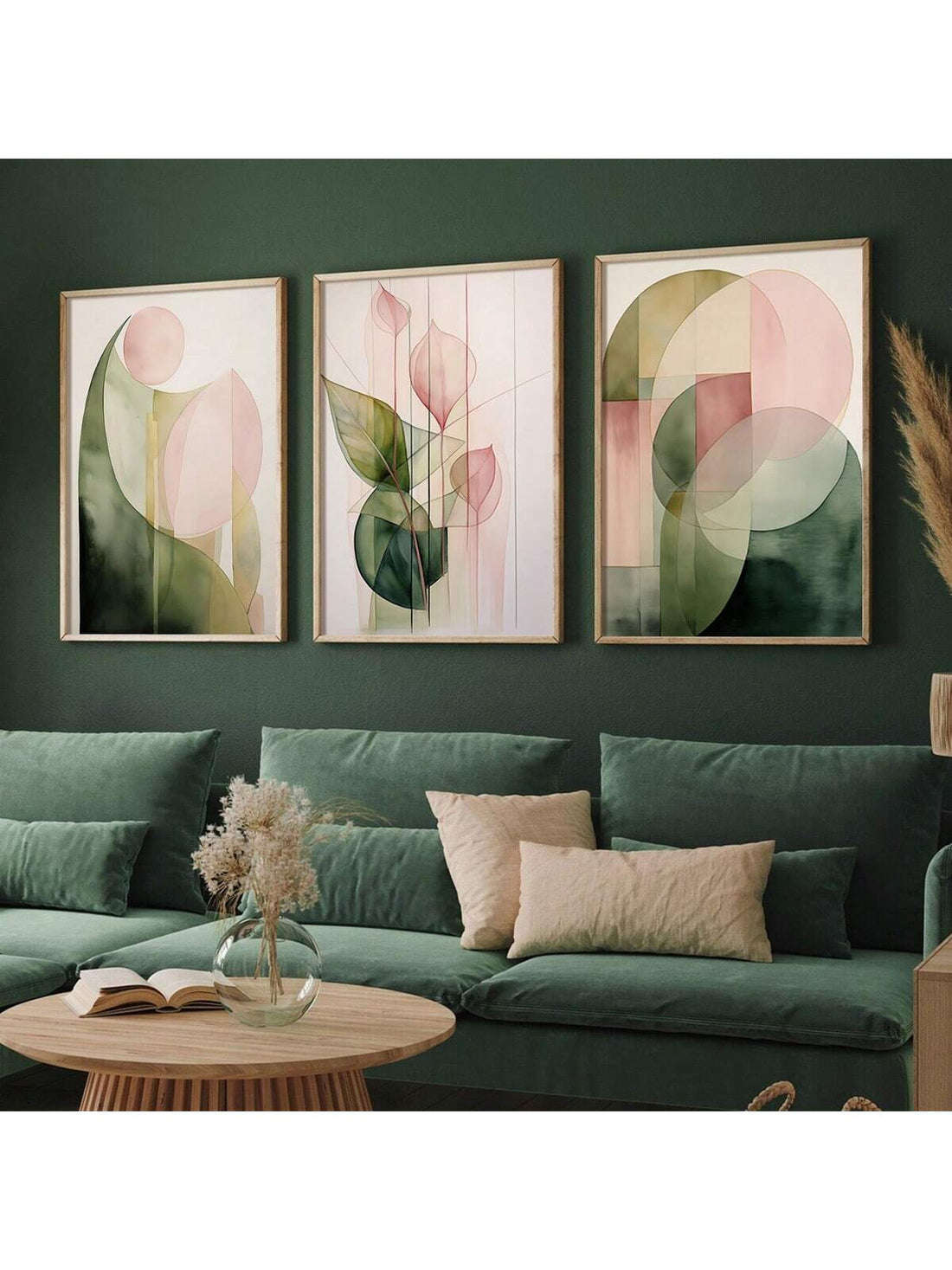 Elevate your home or office decor with this set of 3 modern botanical wall art prints. Each print features a unique green and pink abstract watercolor design, adding a touch of natural beauty to any space. Perfect for bringing a sense of calm and tranquility to your surroundings.