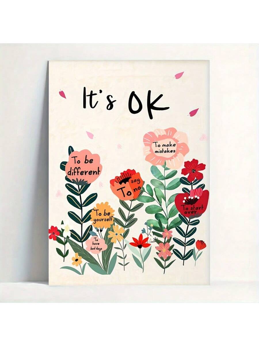 Uplifting 'It's OK' Motivational Canvas Wall Art - Wooden Framed Inspirational Decor for Living Room and Bedroom