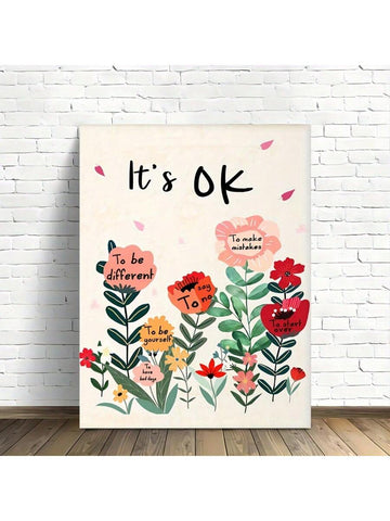 Uplifting 'It's OK' Motivational Canvas Wall Art - Wooden Framed Inspirational Decor for Living Room and Bedroom