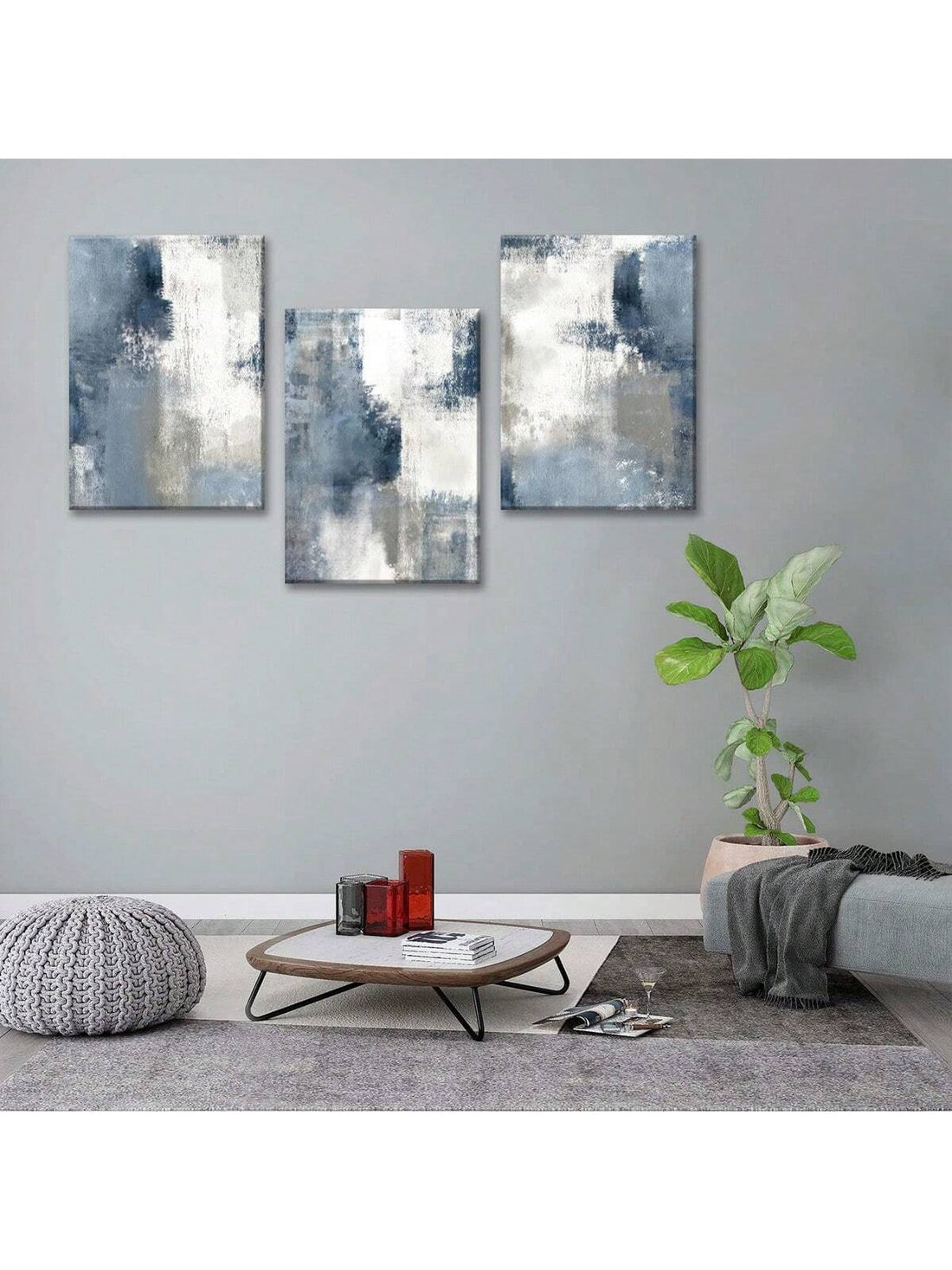 Elevate your space with this stylish 3-piece abstract canvas wall art set, featuring a sophisticated palette of navy and gray. Designed to complement modern and neutral interiors, these pieces bring a refined artistic touch to homes, offices, or as thoughtful gifts. Each canvas showcases unique abstract patterns that add depth and visual interest, enhancing any room with contemporary elegance and subtle color harmony.