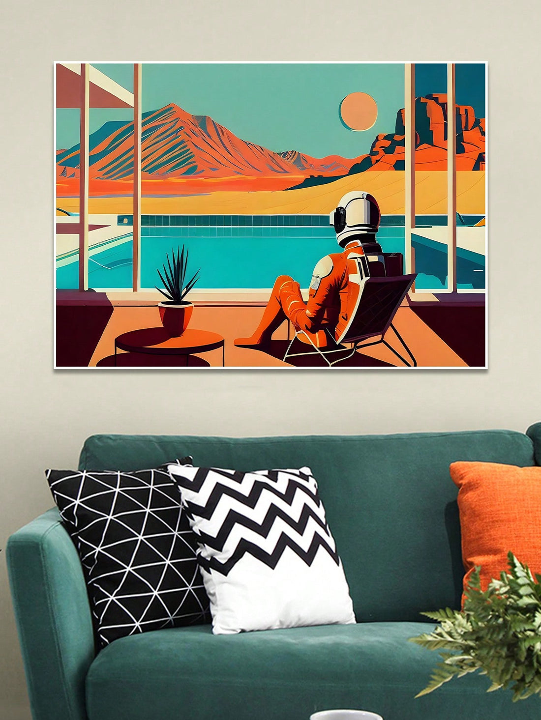 This vibrant poster features an astronaut exploring the mysterious terrain of Mars, capturing the beauty and wonder of space exploration. Perfect for anyone seeking a retro and inspiring addition to their wall art collection. Bring a sense of cosmic serenity into your space with this unframed poster.