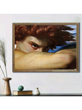 Framed classical portrait wall art in warm gold brown tones on a bright wall