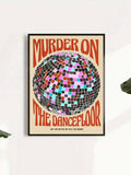 Retro dance poster living room mockup with colorful disco ball typography and black frame