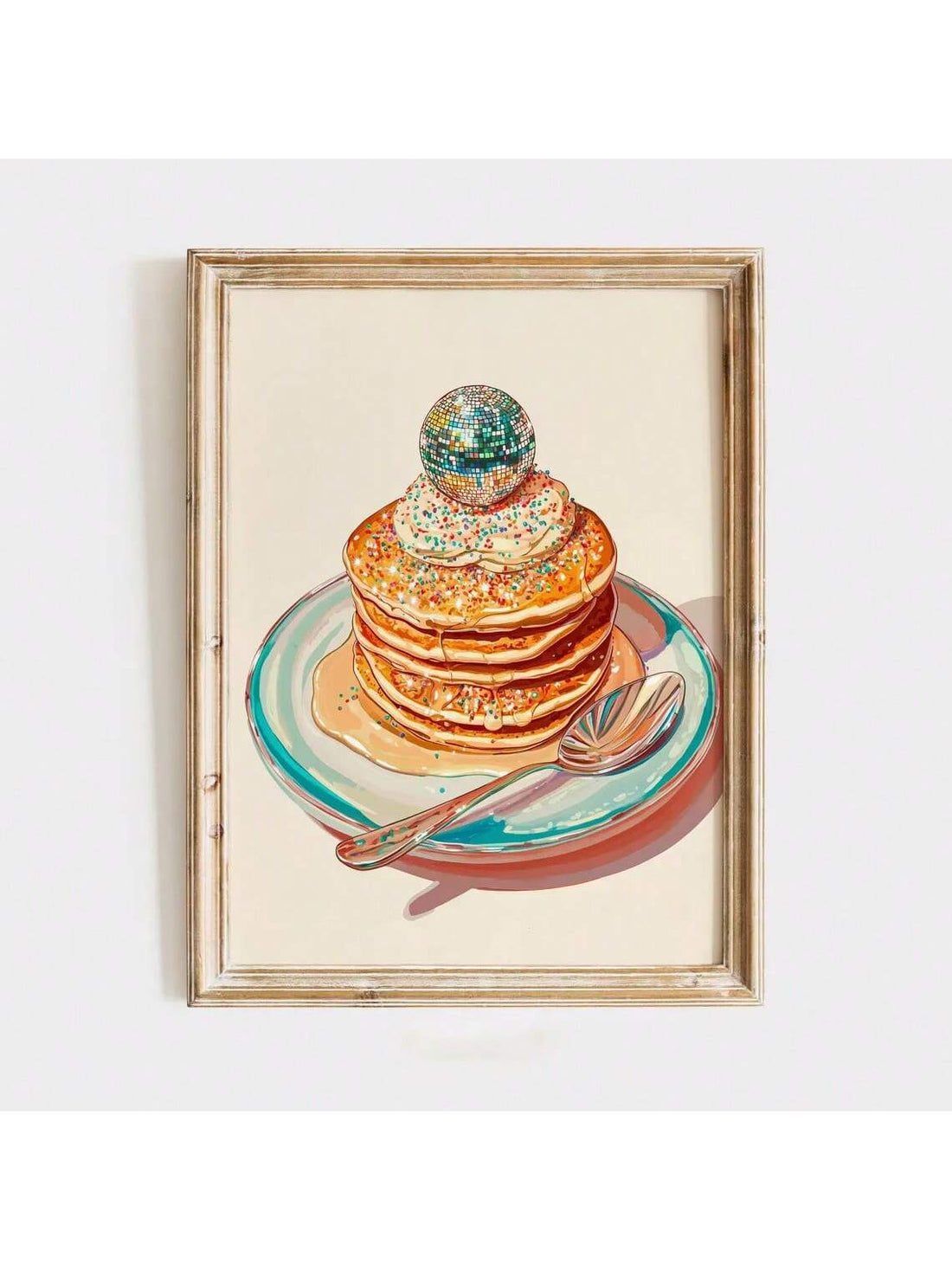 Celebrate retro charm with this Vintage Disco Pancake Wall Art, perfect for adding a unique touch to your kitchen or home decor. This aesthetic poster blends nostalgic disco vibes with playful pancake imagery, making it an ideal gift for enthusiasts of vintage style and culinary art. Crafted to enhance any space, it offers a distinctive visual appeal that sparks conversation and elevates your interior design with expert flair.