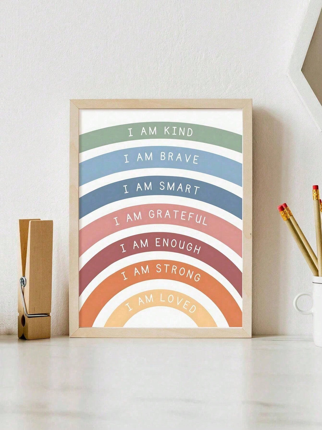 Elevate your child's room with our Bohemian-Inspired Kids' Nursery Poster. Featuring the motivational phrase 'I Am Brave Enough', this canvas art is sure to inspire confidence and courage in your little one. Perfect for nurseries and children's rooms, this inspirational piece will add a touch of positivity to any space.