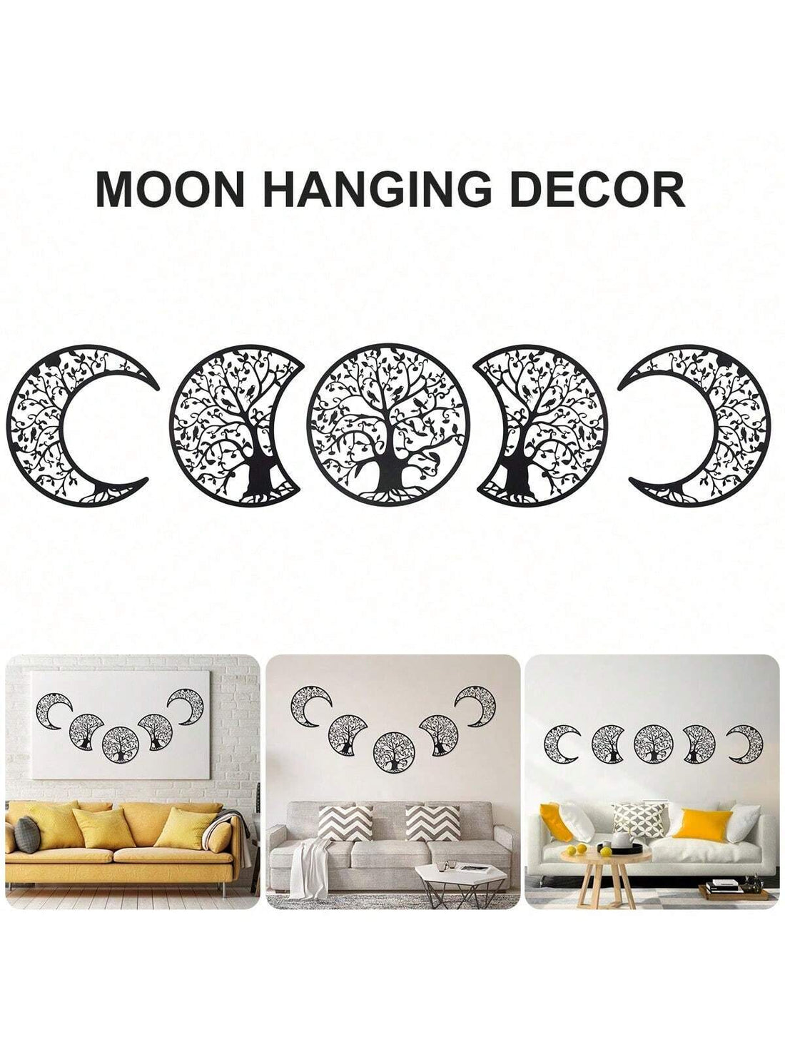 Introduce a touch of elegance to your home with this 5-piece wooden art set inspired by Nordic design. The moon phase wall decor adds a unique and modern aesthetic to any room. Crafted with high-quality wood, this set is durable and perfect for creating a serene and stylish atmosphere.