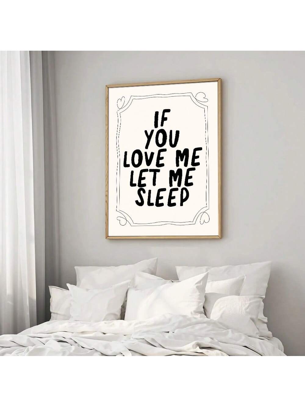 Transform your bedroom into a chic and minimalist sanctuary with our 'If You Love Me, Let Me Sleep' canvas art print. Its simple yet powerful message will bring a sense of calm and relaxation to your aesthetic decor. Made with high-quality materials, this print is perfect for elevating any bedroom space.