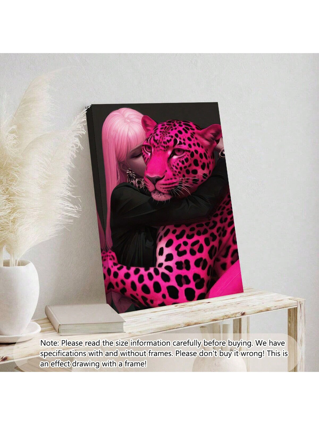 Elevate your space with this chic black-framed canvas art showcasing a striking girl alongside a vibrant pink and purple panther. Expertly crafted, this piece blends bold colors and sleek design, making it an ideal wall decor choice for any room or occasion. Its contemporary style adds a sophisticated touch while capturing attention with its unique artistic expression.
