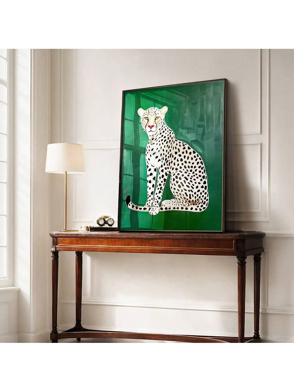 Elevate your living space with this Retro Green Leopard Art Poster, featuring a vibrant and funky cheetah design. Printed on high-quality canvas, this piece blends retro aesthetics with modern flair, making it a striking focal point for contemporary home decor. Its bold green tones and unique pattern add character and energy, perfect for those seeking to infuse style and personality into their environment. Durable and visually captivating, this art print is an expert choice for enhancing any room with a tou
