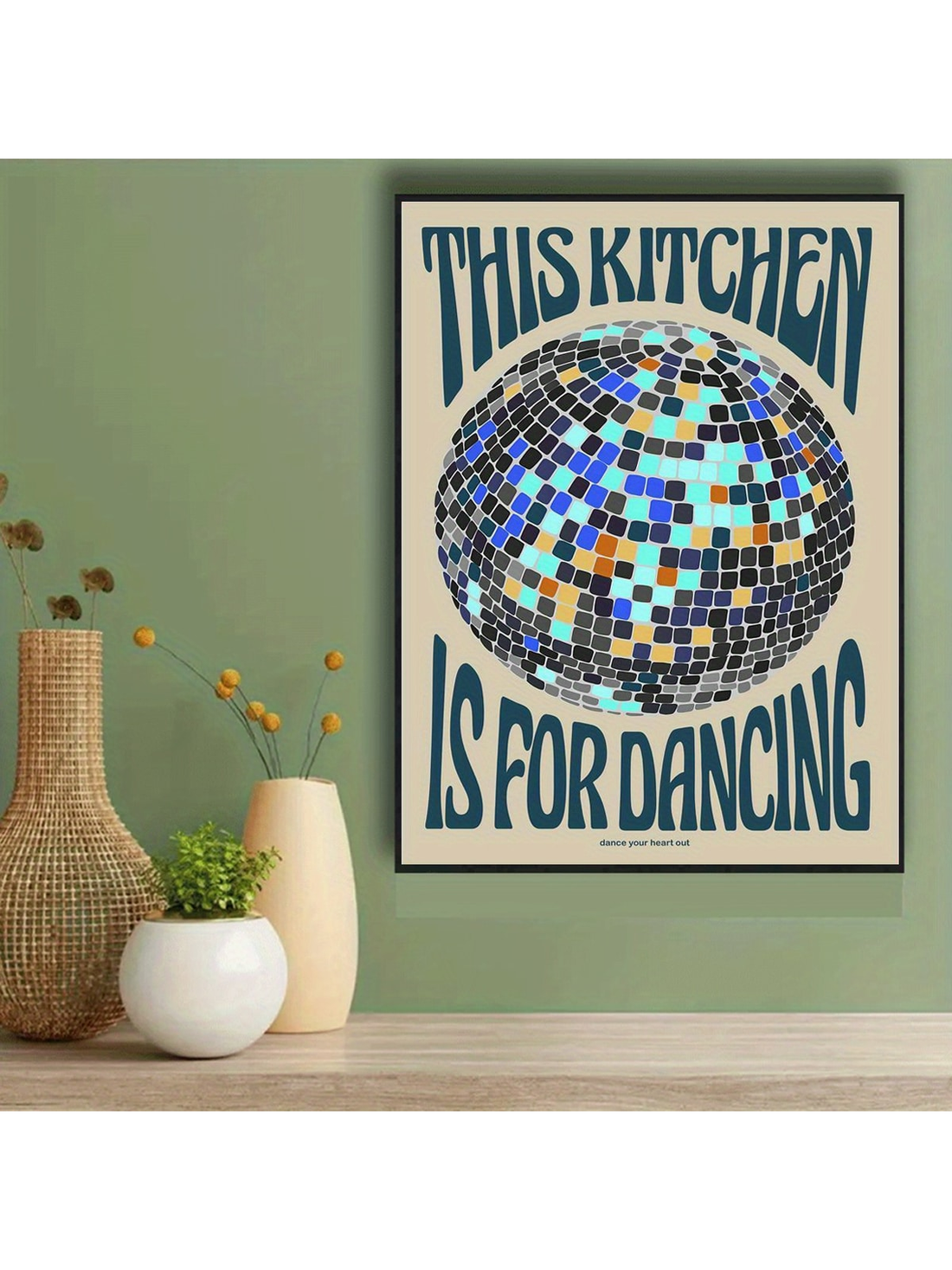 Vintage Disco Ball Kitchen Wall Art - 'This Kitchen Is For Dancing' Unframed Canvas Print