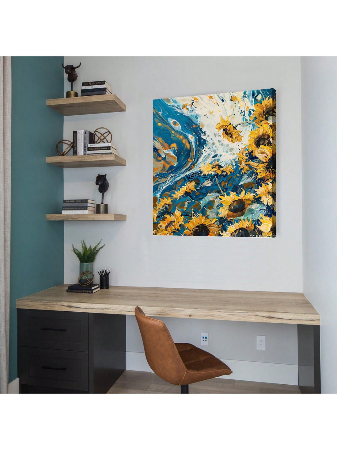 Vibrant Framed Abstract Sunflower Canvas Print - Perfect Preppy Wall Art for Teens and Modern Spaces