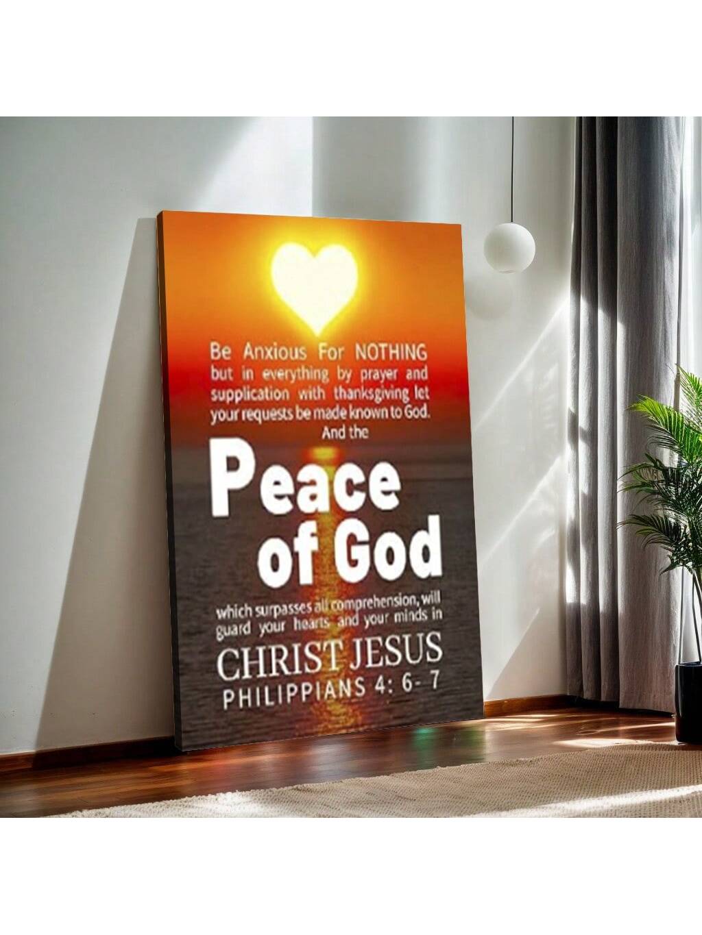 Enhance your space with our Philippians 4:6-7 inspirational canvas wall art. This uplifting Christian decor serves as a daily reminder to cast your anxieties upon the Lord and experience His peace. Perfect for both home and office, this canvas will bring joy and inspiration to any room.