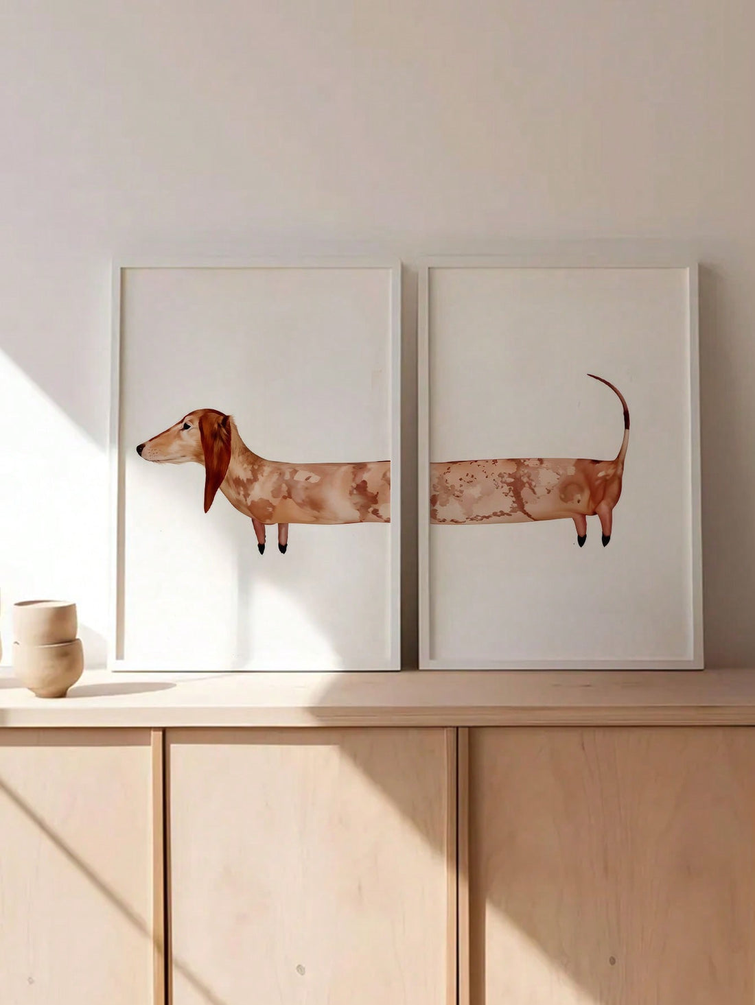 Elevate your living space with this two-piece set of watercolor Dachshund art prints, expertly crafted to complement modern home decor. Each print showcases delicate brushwork and subtle color gradients that bring the charming personality of the Dachshund to life. Perfect for adding a refined yet playful touch to any room, these prints are designed to seamlessly blend with contemporary interiors while highlighting your love for unique, animal-inspired art.