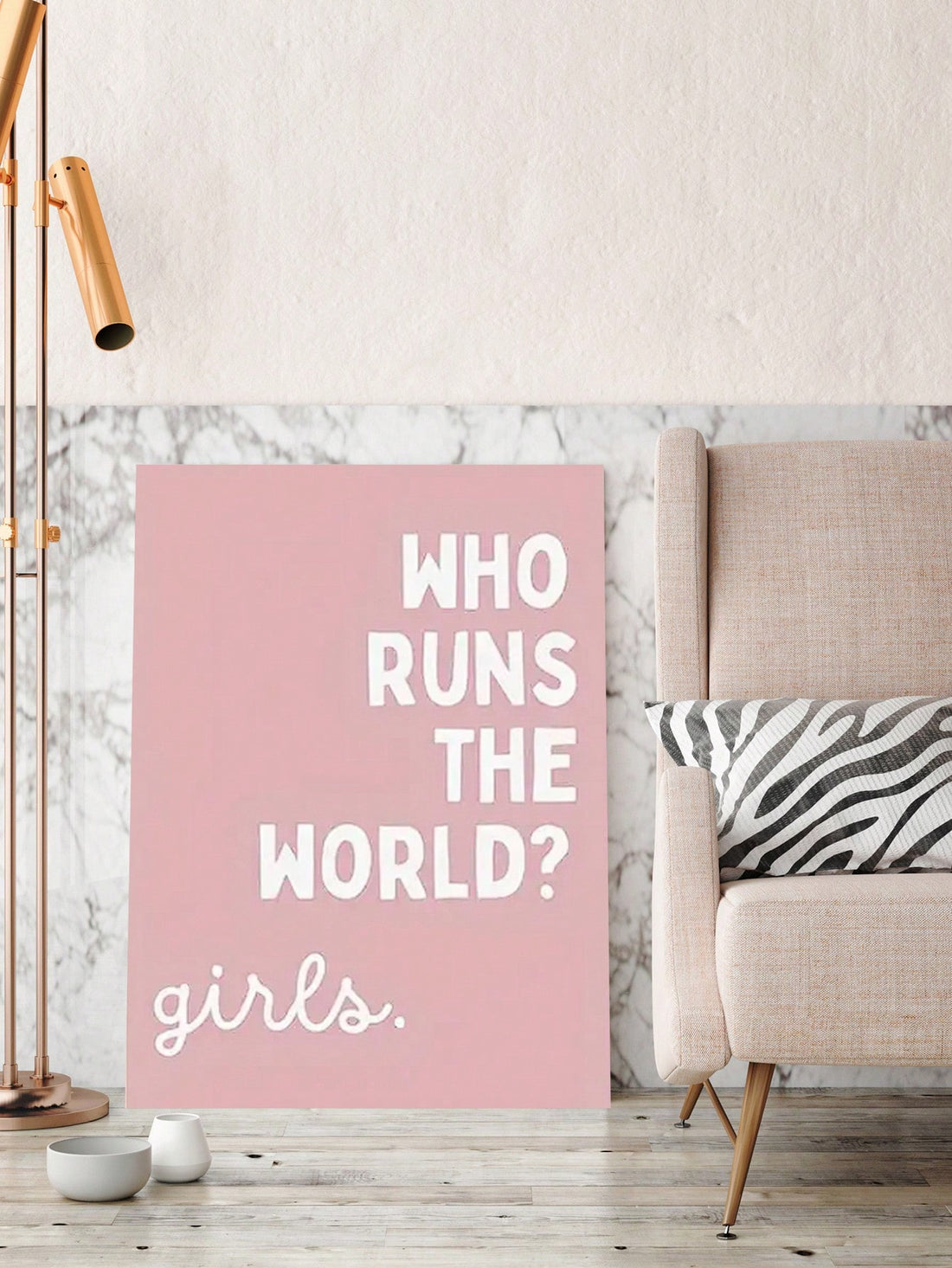 Celebrate strength and empowerment with this "Who Runs The World? Girls!" pink canvas wall art. Designed to inspire and energize any space, this modern decorative piece blends vibrant colors with a powerful message. Perfect for offices, bedrooms, or communal areas, it serves as a daily reminder of confidence and leadership, enhancing motivation while elevating your interior style. Crafted with quality materials, it offers lasting vibrancy and a sleek finish suitable for contemporary