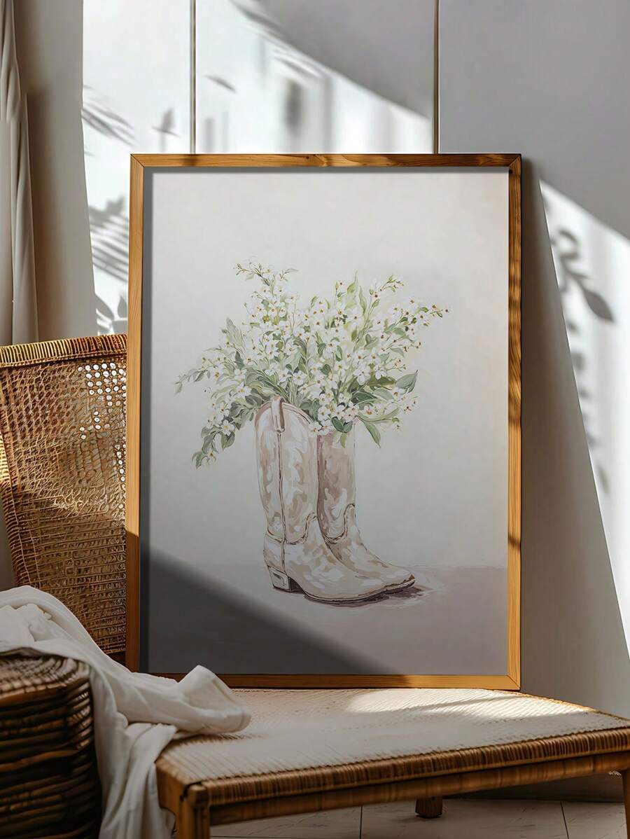 Cowboy boots floral wall art for a farmhouse room