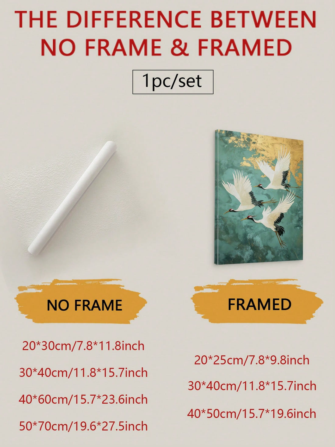 Enhance your living space or office with our elegant Chinese Crane canvas art. Made with waterproof material, this wall decoration is perfect for any room and adds a touch of sophistication to your decor. Elevate your space with this exquisite piece of art.