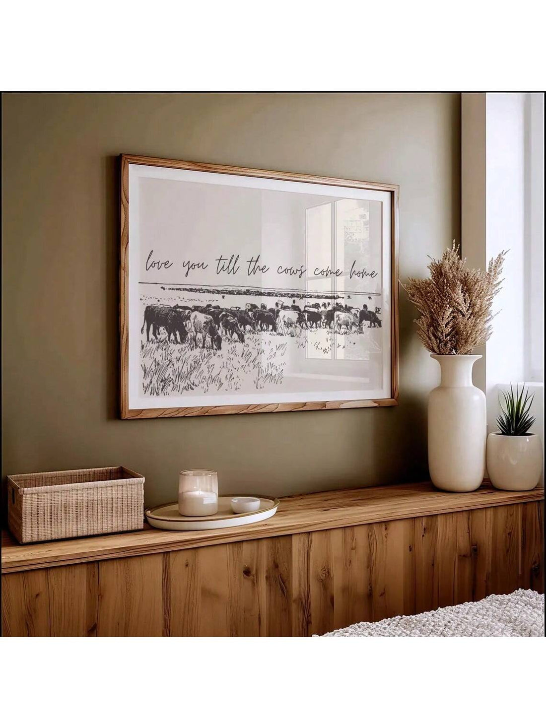 This charming rustic farmhouse wall art poster, "I Love You Till The Cows Come Home," combines heartfelt sentiment with timeless design. Perfect for modern home decor, it adds a warm, romantic touch to any room. Crafted to complement various interior styles, this poster brings a cozy, welcoming atmosphere while expressing enduring love in a simple, elegant way. Ideal for living rooms, bedrooms, or entryways, it enhances your space with meaningful, stylish decoration.
