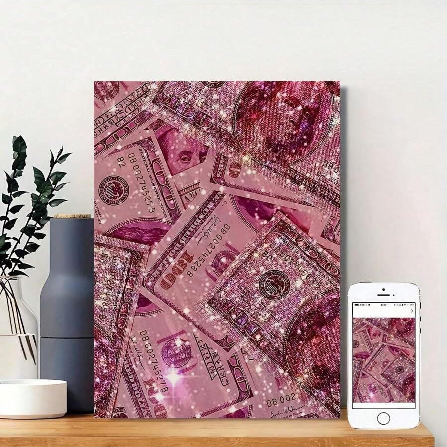 Glam money motivation print with magenta sparkle effect