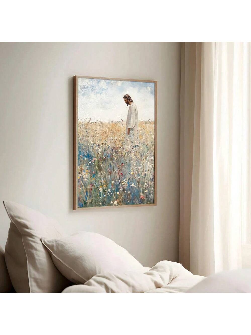 Add a touch of vintage charm to your home decor with this stunning "Vintage Jesus Leaves The 99" wall art poster. With its rustic canvas print and retro design, this piece will add a unique and meaningful touch to any room. Perfect for displaying in your home or dorm, this poster is a must-have for any Christian enthusiast.