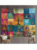 Size chart for boho tapestry with inch and centimeter measurements