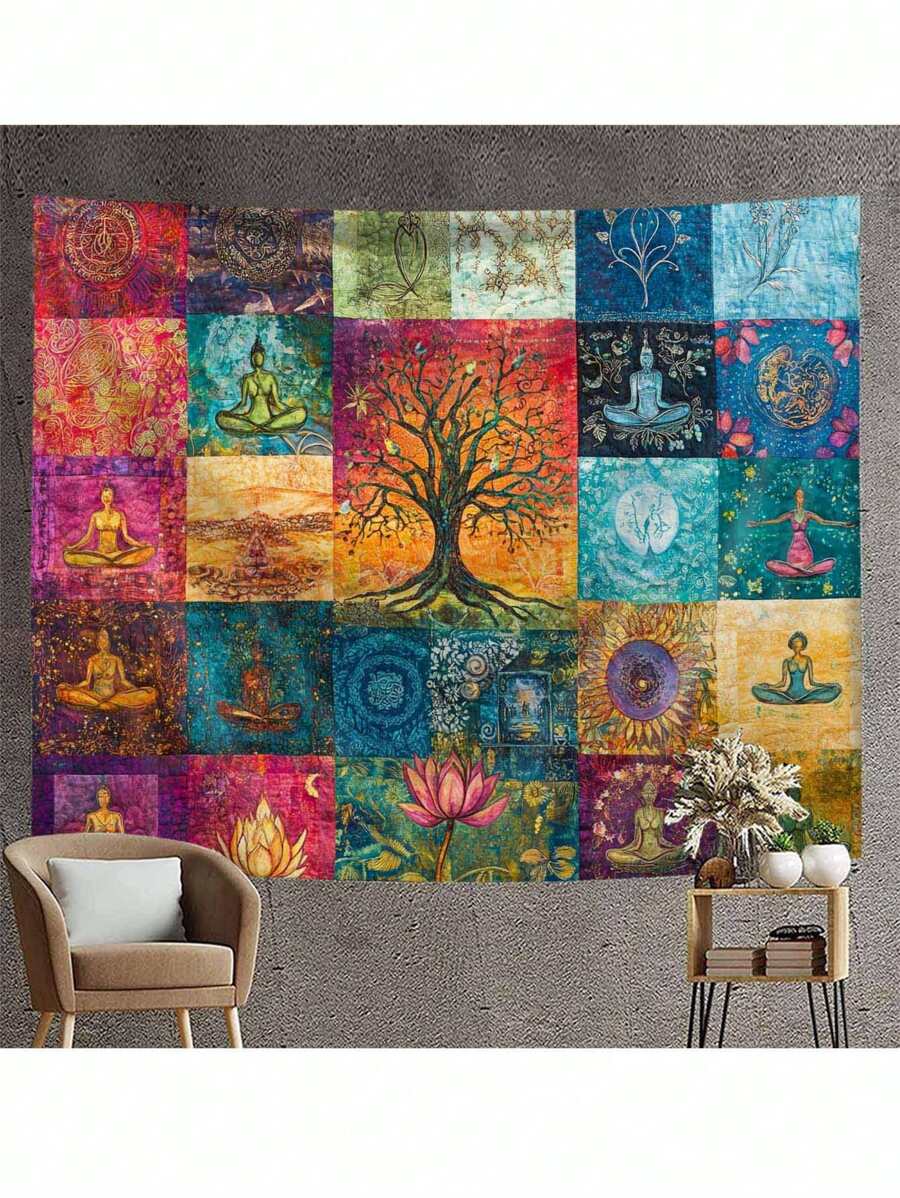 Size chart for boho tapestry with inch and centimeter measurements