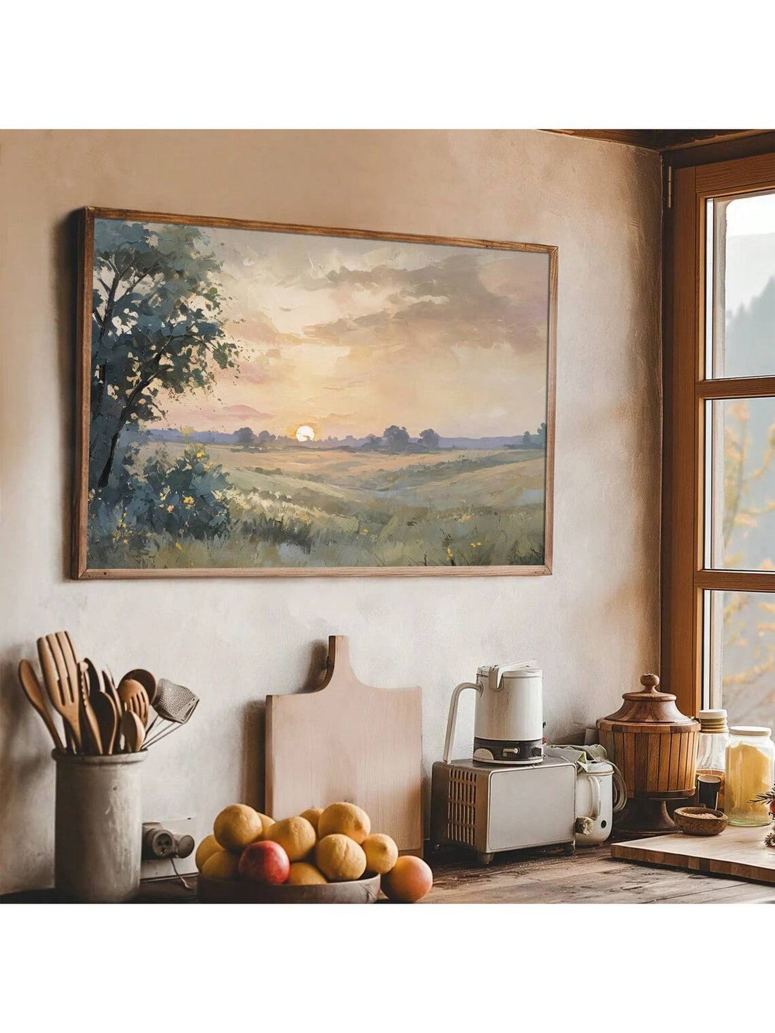 Elevate your living space with this Boho Vintage Fall Sunset Art Poster, featuring a rustic abstract landscape that captures the warm hues of autumn. Designed for modern homes, this piece blends vintage charm with contemporary style, adding depth and character to any room. Its subtle textures and earthy tones create a calming ambiance, making it an ideal choice for those seeking sophisticated, nature-inspired decor.