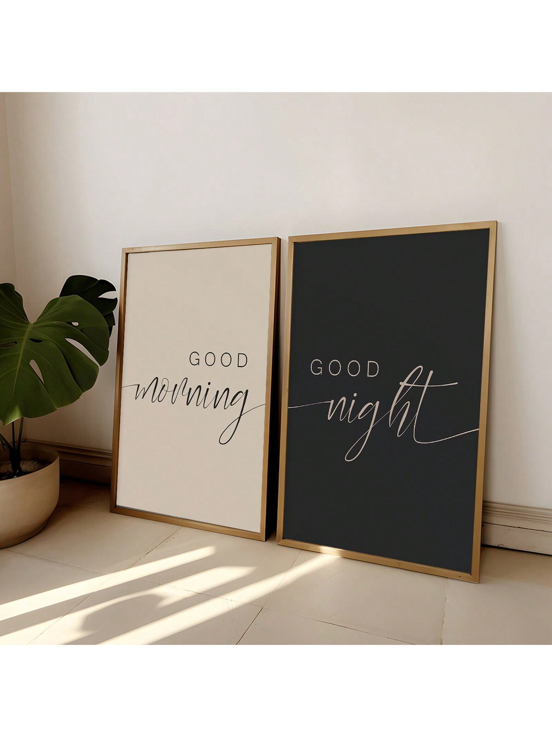 Elevate your living space with this charming 2-piece canvas wall art set featuring "Good Morning" and "Good Night" designs. Perfectly suited for both living rooms and bedrooms, these pieces add a warm, inviting touch that complements various decor styles. Crafted on high-quality canvas, they offer durability and vibrant color retention, enhancing your home’s ambiance from dawn to dusk. This set provides a tasteful way to inspire positivity and relaxation throughout your day and night.
