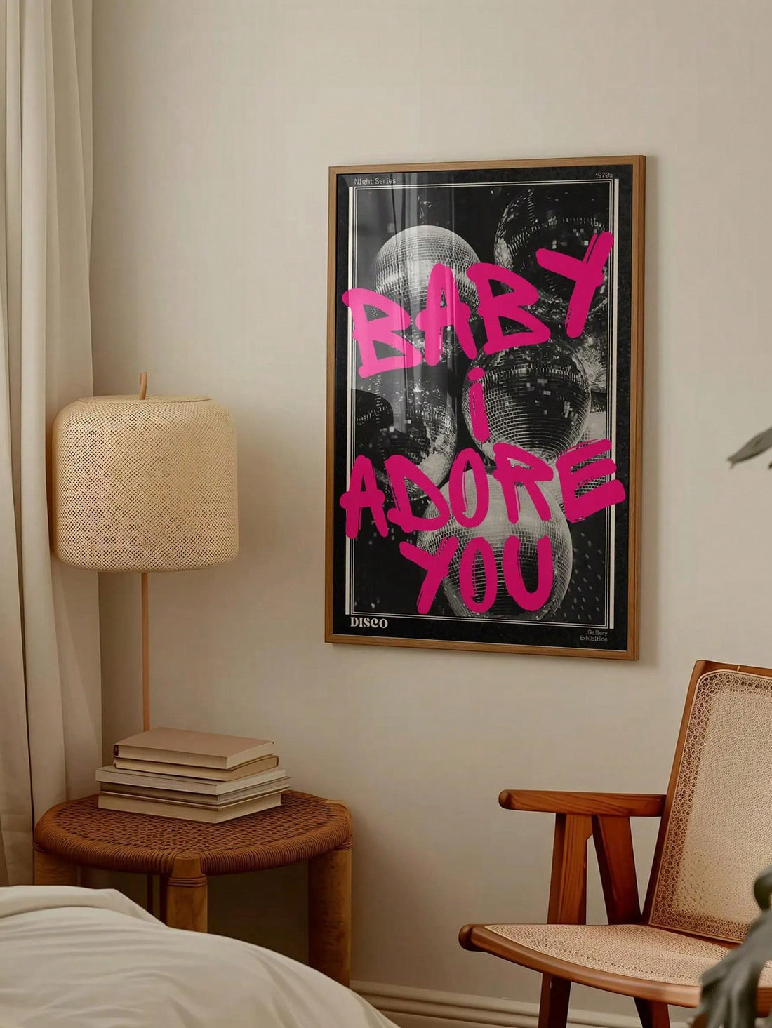 Capture the vibrant spirit of the 1970s with this Retro 70s Disco Pink Wall Art. Perfect for adding a funky, girly touch to your living room or bedroom, this piece blends bold pink hues with iconic disco-inspired design elements. It effortlessly elevates your space with a nostalgic yet modern vibe, making it a standout accent for those who appreciate vintage style and lively decor.