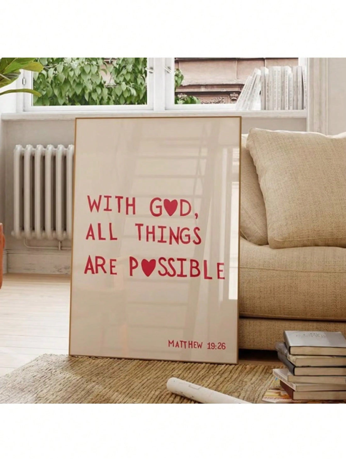 Elevate your living space with this expertly crafted canvas print featuring the inspirational scripture, "With God All Things Are Possible" from Matthew 19:26. Designed to bring both spiritual encouragement and elegant home decor, this wall art adds a meaningful touch that uplifts any room. Its high-quality print ensures lasting vibrancy and clarity, making it a timeless reminder of faith and hope for your home or office.