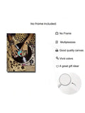 Product info graphic showing no frame included multiple sizes good quality canvas vivid colors and gift idea